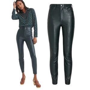 $328 New VERONICA BEARD Skinny Vegan Leather Pants Sz 27 Dark Green